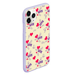 Чехол iPhone 11 Pro матовый Любовь - надпись и сердечки, цвет: 3D-светло-сиреневый — фото 2