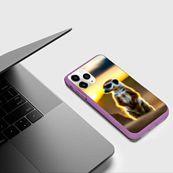 Чехол iPhone 11 Pro матовый Сурикат на фоне рассвета, цвет: 3D-фиолетовый — фото 2