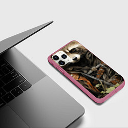 Чехол iPhone 11 Pro матовый Енот воин 2, цвет: 3D-малиновый — фото 2