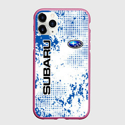 Чехол iPhone 11 Pro матовый Subaru blue logo, цвет: 3D-малиновый