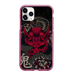 Чехол iPhone 11 Pro матовый Oni mask and snake, цвет: 3D-малиновый