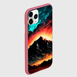 Чехол iPhone 11 Pro матовый Горящее ночное небо на фоне гор, цвет: 3D-малиновый — фото 2
