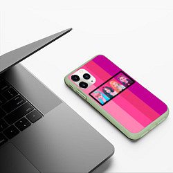 Чехол iPhone 11 Pro матовый Группа Black pink на фоне оттенков розового, цвет: 3D-салатовый — фото 2