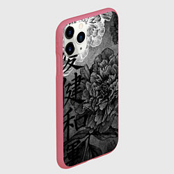 Чехол iPhone 11 Pro матовый Flowers - japanese art, цвет: 3D-малиновый — фото 2