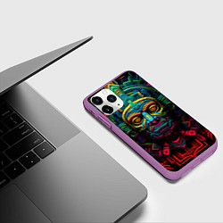 Чехол iPhone 11 Pro матовый Ацтекские Боги, цвет: 3D-фиолетовый — фото 2