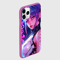 Чехол iPhone 11 Pro матовый Кибер-девушка неон аниме, цвет: 3D-фиолетовый — фото 2