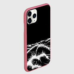 Чехол iPhone 11 Pro матовый Черные бущующие волны, цвет: 3D-малиновый — фото 2