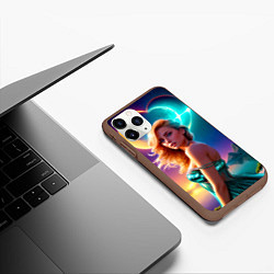 Чехол iPhone 11 Pro матовый Девушка на гористом берегу фьорда, цвет: 3D-коричневый — фото 2