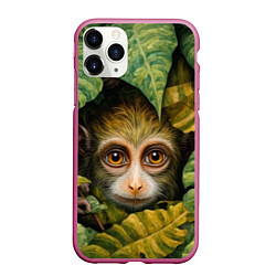 Чехол iPhone 11 Pro матовый Маленькая обезьянка в листьях