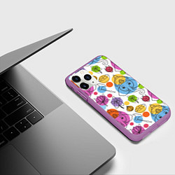 Чехол iPhone 11 Pro матовый Индийские слоники, цвет: 3D-фиолетовый — фото 2