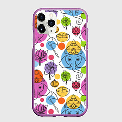 Чехол iPhone 11 Pro матовый Индийские слоники, цвет: 3D-фиолетовый