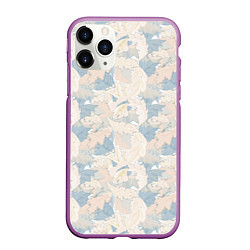 Чехол iPhone 11 Pro матовый Паттерн листьев, цвет: 3D-фиолетовый