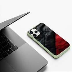 Чехол iPhone 11 Pro матовый Черно - красная кожа, цвет: 3D-салатовый — фото 2