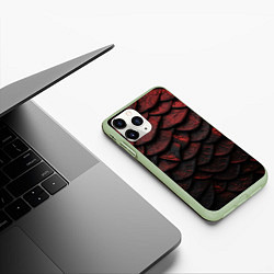Чехол iPhone 11 Pro матовый Объемная текстура из темных плит, цвет: 3D-салатовый — фото 2