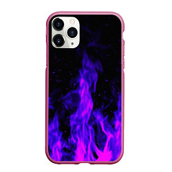 Чехол iPhone 11 Pro матовый Неоновый огонь на черном фоне, цвет: 3D-малиновый