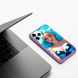 Чехол iPhone 11 Pro матовый Девушка на фоне бирюзовых волн, цвет: 3D-фиолетовый — фото 2