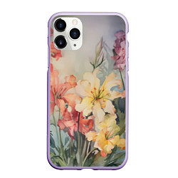 Чехол iPhone 11 Pro матовый Акварельные лилии, цвет: 3D-светло-сиреневый