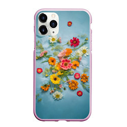 Чехол iPhone 11 Pro матовый Букет полевых цветов на ткани, цвет: 3D-розовый