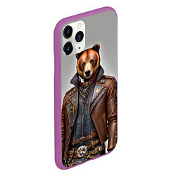 Чехол iPhone 11 Pro матовый Cool bear - steampunk - neural network, цвет: 3D-фиолетовый — фото 2