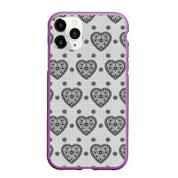Чехол iPhone 11 Pro матовый Черное кружево с сердцами, цвет: 3D-фиолетовый