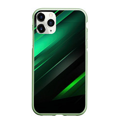 Чехол iPhone 11 Pro матовый Black green abstract, цвет: 3D-салатовый