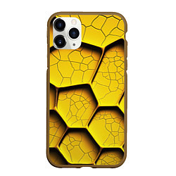 Чехол iPhone 11 Pro матовый Желтые шестиугольники с трещинами - объемная текст