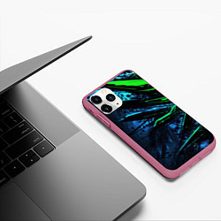 Чехол iPhone 11 Pro матовый Black green abstract, цвет: 3D-малиновый — фото 2