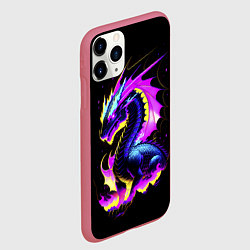 Чехол iPhone 11 Pro матовый Неоновый космический дракон, цвет: 3D-малиновый — фото 2