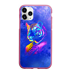 Чехол iPhone 11 Pro матовый Neon tiger - neural network, цвет: 3D-малиновый