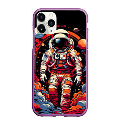 Чехол iPhone 11 Pro матовый Астронавт и скопление планет, цвет: 3D-фиолетовый