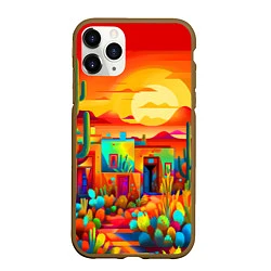 Чехол iPhone 11 Pro матовый Мексиканский янтарный закат в пустыне, цвет: 3D-коричневый