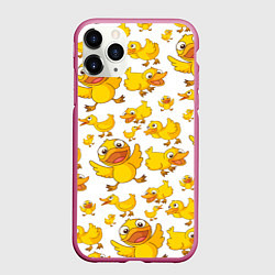 Чехол iPhone 11 Pro матовый Yellow ducklings, цвет: 3D-малиновый
