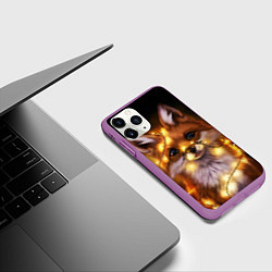 Чехол iPhone 11 Pro матовый Лисенок в гирлянде, цвет: 3D-фиолетовый — фото 2