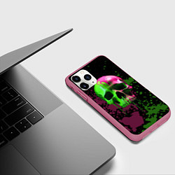 Чехол iPhone 11 Pro матовый Кислотный череп в краске, цвет: 3D-малиновый — фото 2