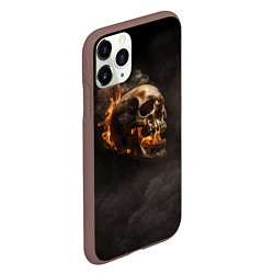 Чехол iPhone 11 Pro матовый Горящий череп в дыму, цвет: 3D-коричневый — фото 2