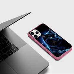 Чехол iPhone 11 Pro матовый Черный кот - брызги воды, цвет: 3D-малиновый — фото 2
