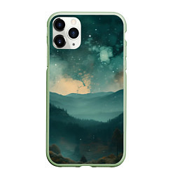 Чехол iPhone 11 Pro матовый Космическая ночь в горах, цвет: 3D-салатовый