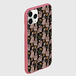 Чехол iPhone 11 Pro матовый Зайцы и пижма, цвет: 3D-малиновый — фото 2