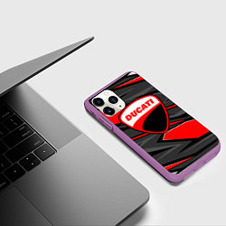 Чехол iPhone 11 Pro матовый Ducati - red stripes, цвет: 3D-фиолетовый — фото 2