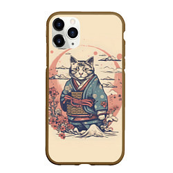 Чехол iPhone 11 Pro матовый Кот-самурай, цвет: 3D-коричневый