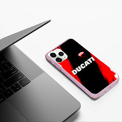 Чехол iPhone 11 Pro матовый Ducati moto - красные полосы, цвет: 3D-розовый — фото 2