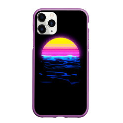 Чехол iPhone 11 Pro матовый Неоновый закат - гранж, цвет: 3D-фиолетовый
