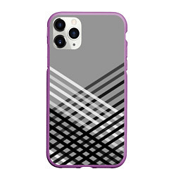 Чехол iPhone 11 Pro матовый Косые черно-белые полосы на сером, цвет: 3D-фиолетовый