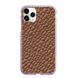 Чехол iPhone 11 Pro матовый Коричневая кожа крокодила, цвет: 3D-светло-сиреневый