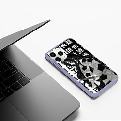 Чехол iPhone 11 Pro матовый Кокушибо и иероглифы - Клинок демонов, цвет: 3D-светло-сиреневый — фото 2