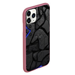 Чехол iPhone 11 Pro матовый Черные плиты с синей вставкой, цвет: 3D-малиновый — фото 2