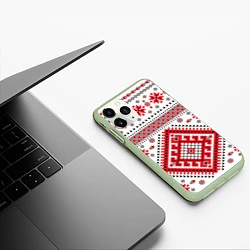Чехол iPhone 11 Pro матовый Удмуртская роспись, цвет: 3D-салатовый — фото 2