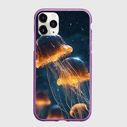 Чехол iPhone 11 Pro матовый Люминисцентные медузы, цвет: 3D-фиолетовый