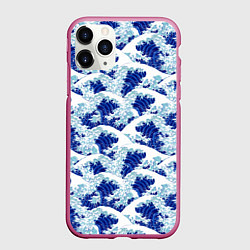 Чехол iPhone 11 Pro матовый Кацусика Хокусай паттерн, цвет: 3D-малиновый