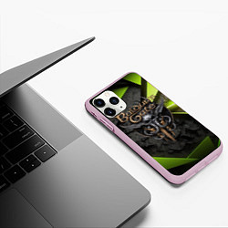 Чехол iPhone 11 Pro матовый Baldurs Gate 3 logo green abstract, цвет: 3D-розовый — фото 2